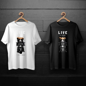 طرح لایه باز خرس تدی با موتور سیاه  برای چاپ روی انواع تیشرت